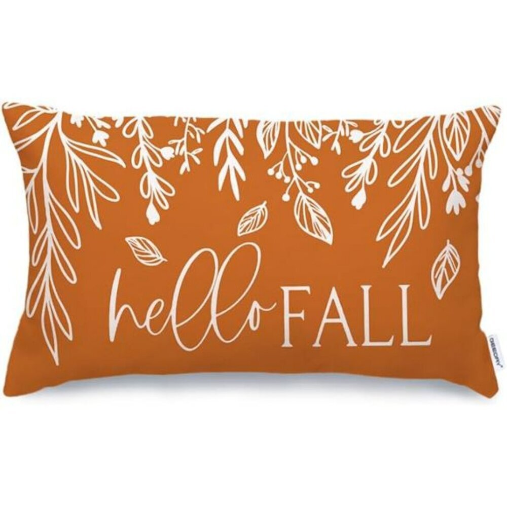 Fall Pumpkin Lumbar Pillow Cover 12x20 Hello Autumn Farmhouse Cushion for Sofa C